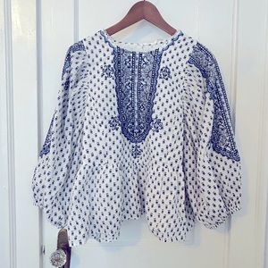 Anthropologie Peasant Blouse - Puff Sleeve Peplum - Size L